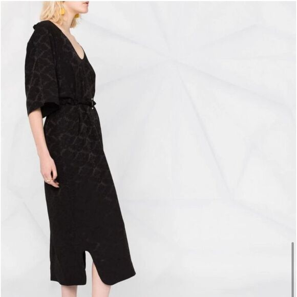 GANNI Belted Jacquard Print Black Midi Dress - Picture 8 of 16